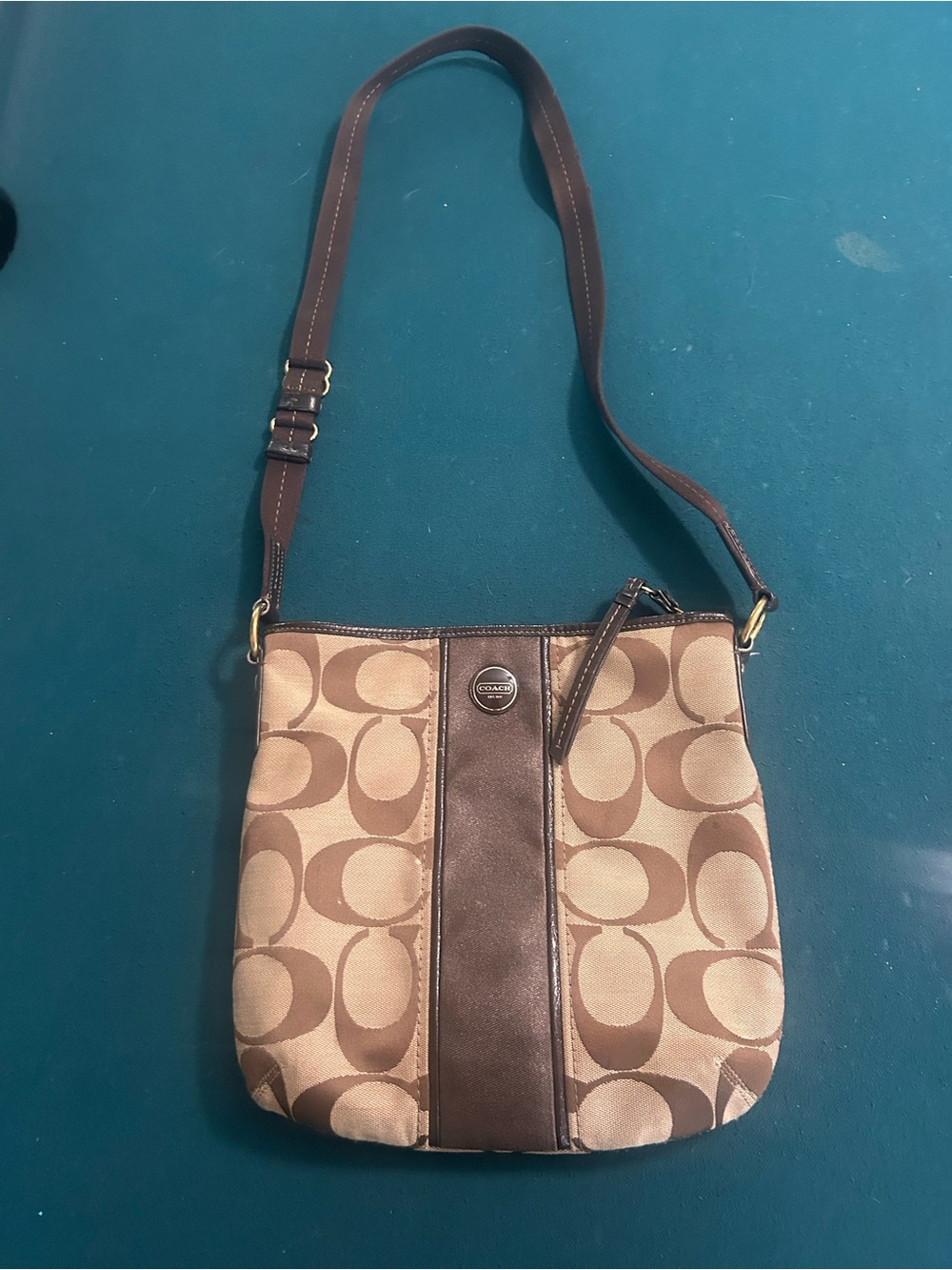 Coach Tan and Brown Signature Crossbody Bag